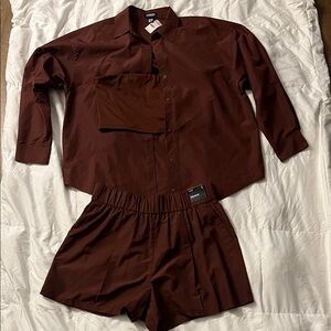 Express Women's Brown Shirt and Shorts Set